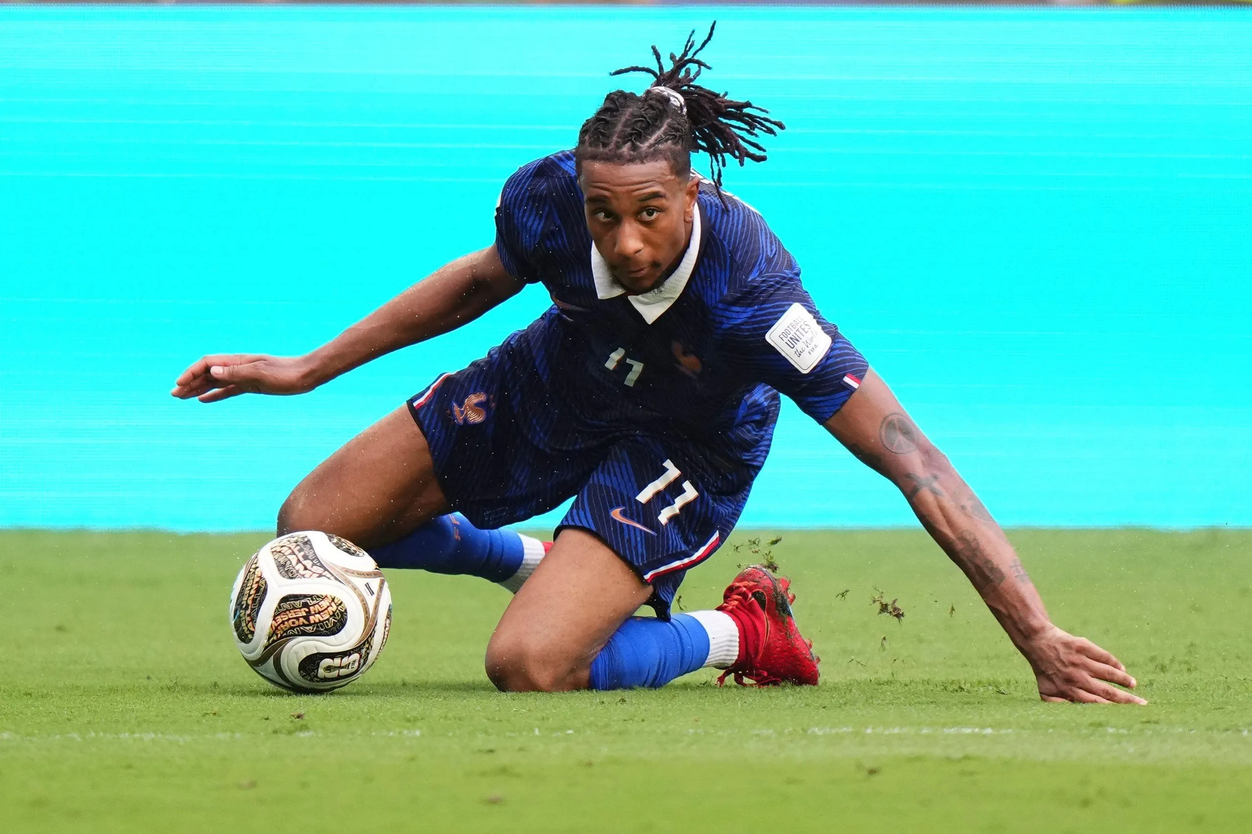 France’s chief creator, Michael Olise, controls the ball during the third place playoff in Miami